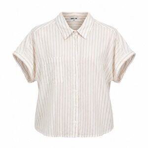 Double Zero Striped Shirt M Rayon Cotton Coastal Minimalist Boho Clean Girl